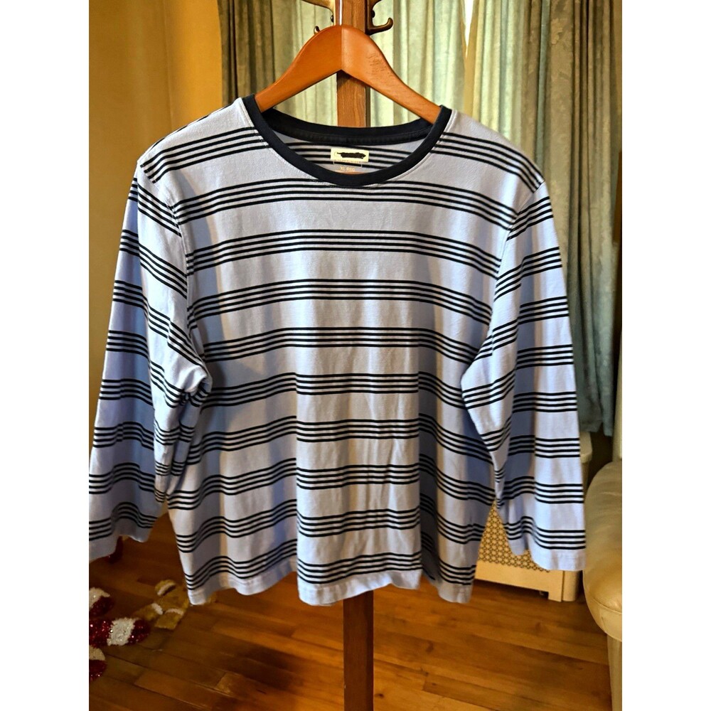 LL bean Women's XL Regular Black White Striped Crew Neck Long Sleeve Knit Tee